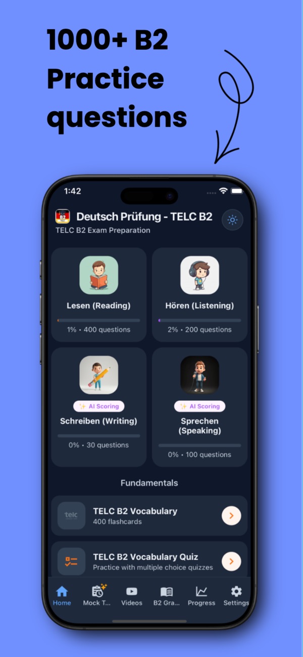 App-Store-Vorschau: telc B2 Deutschprüfung vorbereiten